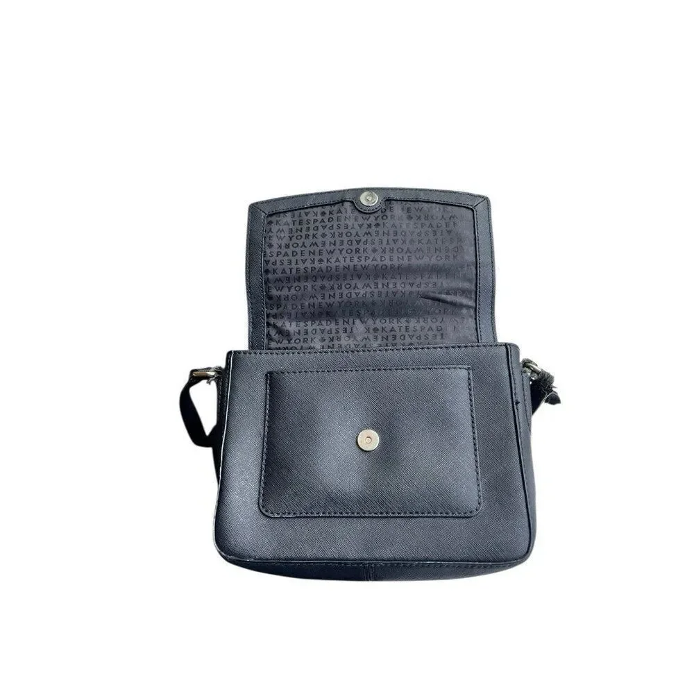 Kate Spade Black Leather Mini Flap Satchel Crossbody Bag Purse Adjustable Strap